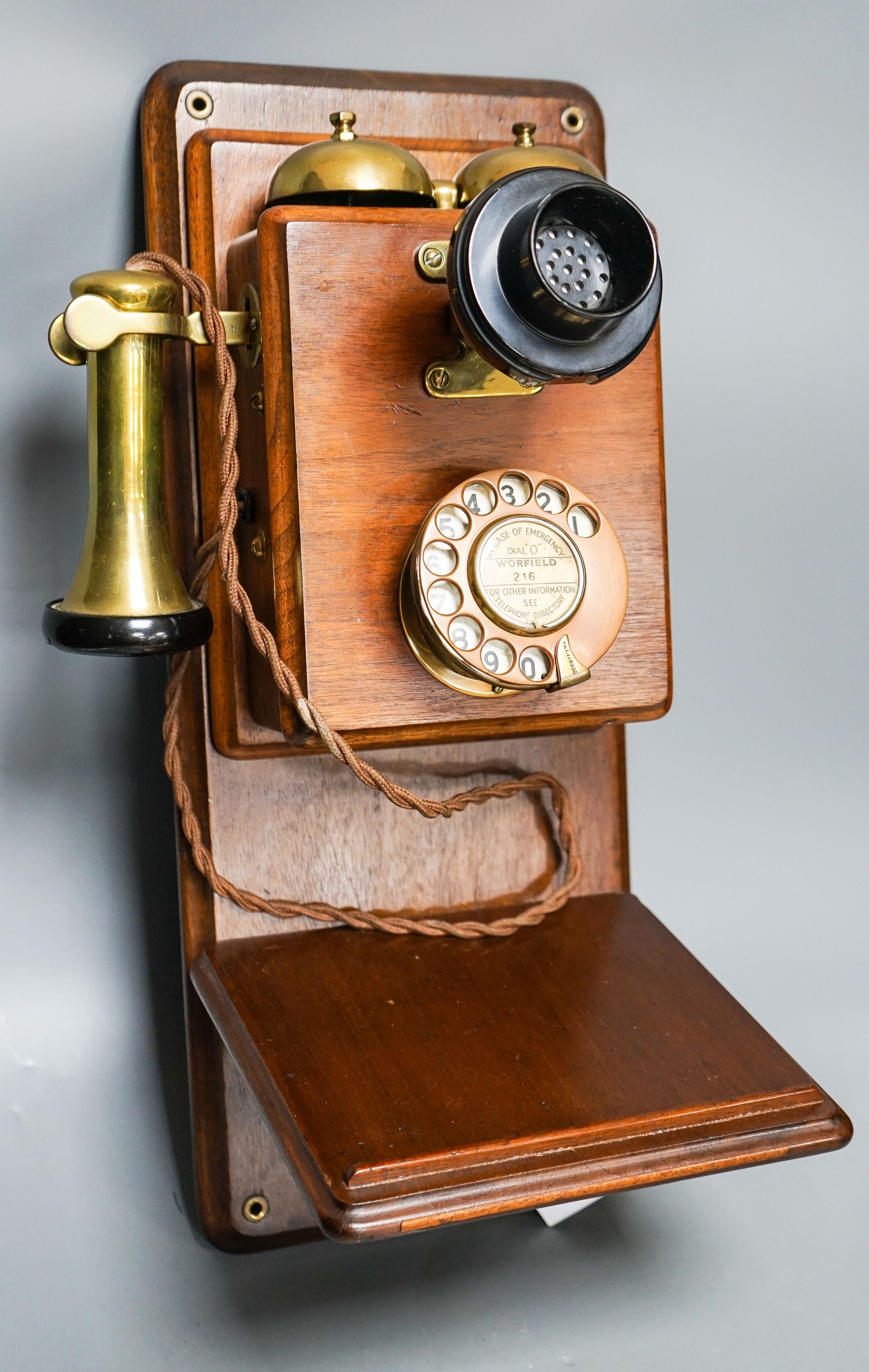 A mahogany cased Worfield telephone, patent 178936 48cm